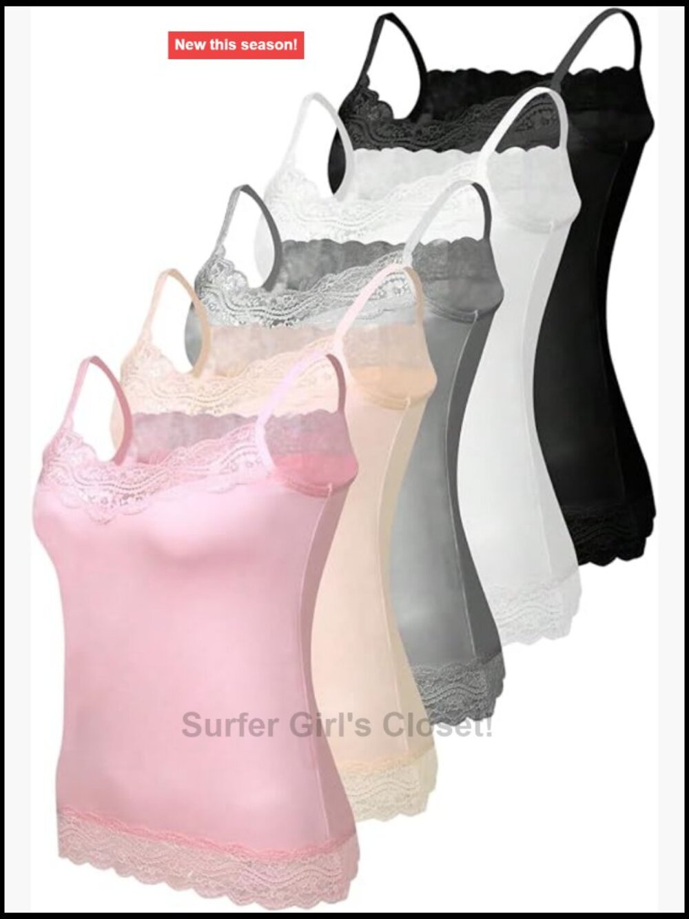 5 Pack Women's Lace Camisole Tank Tops with Spaghetti Straps - Viscose, Slim